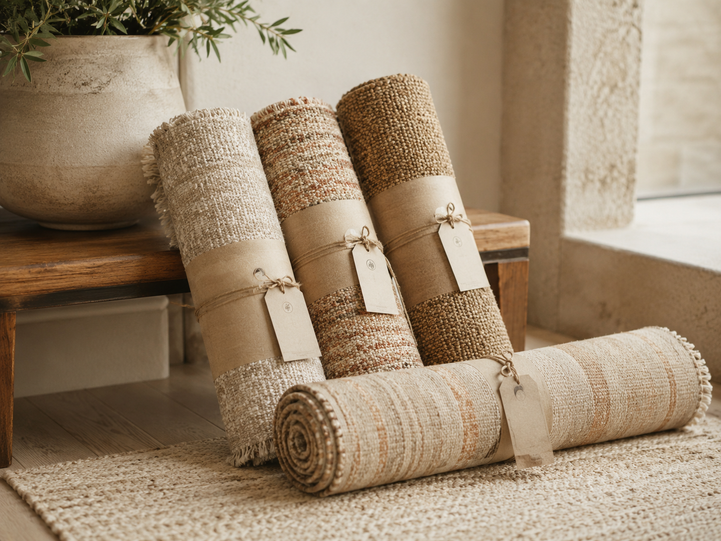 Rolled rug and woven durry detail
