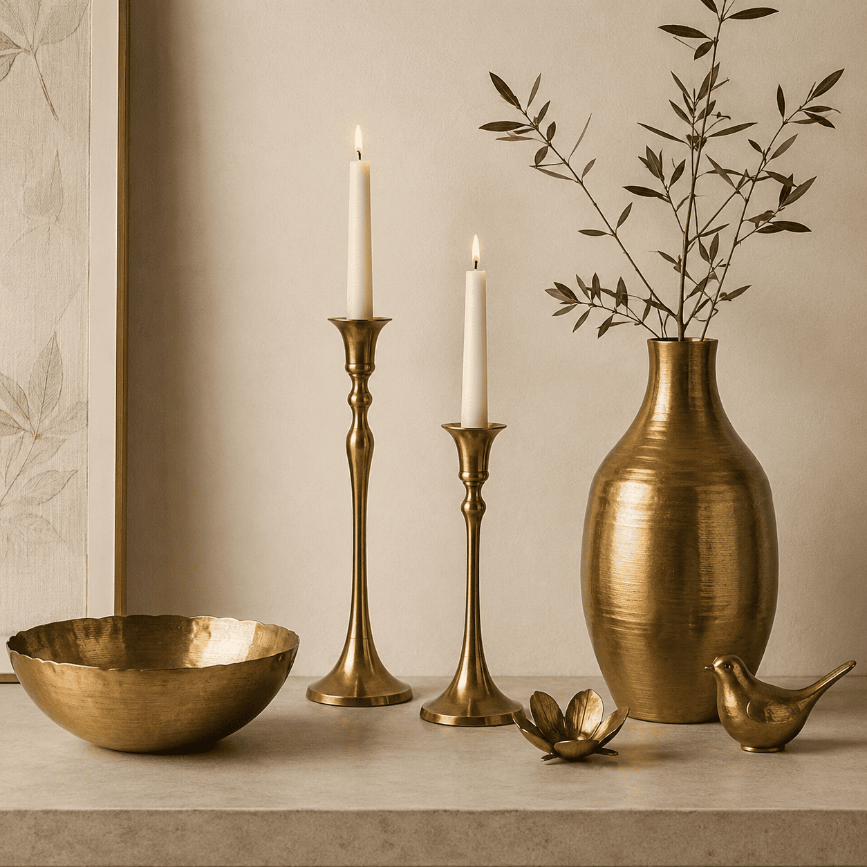 Brass decorative vases and objects