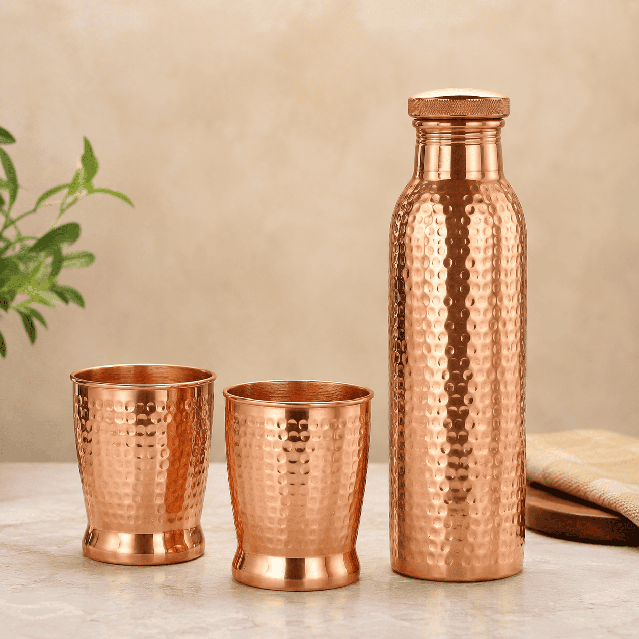 Brass bottle and glass set