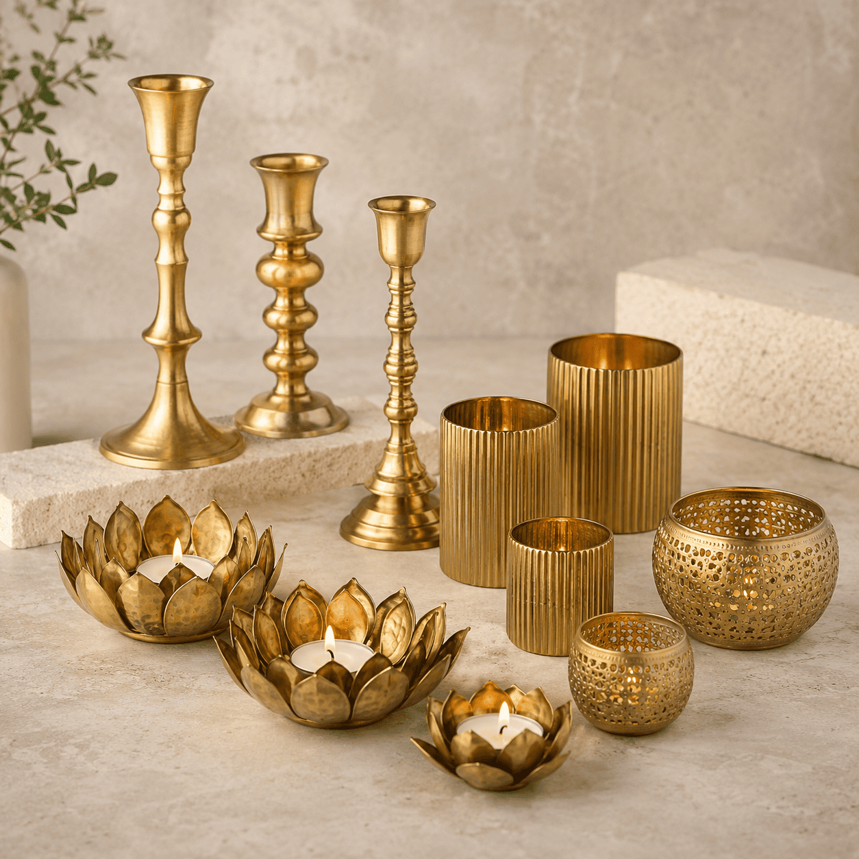 Brass diya set