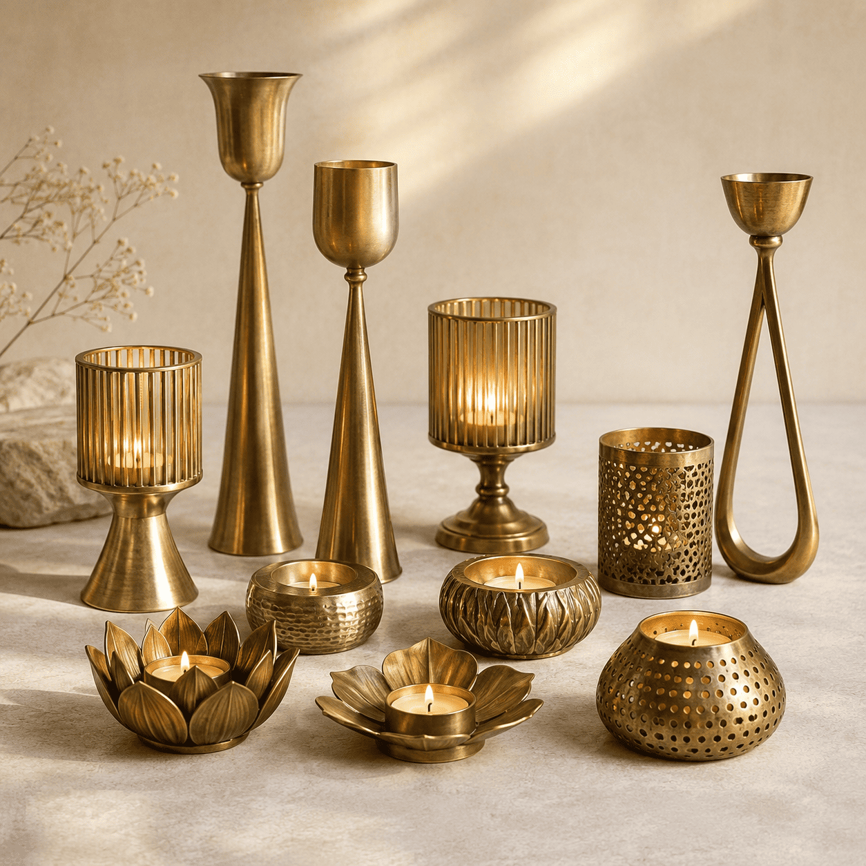 Brass diya and candle holders