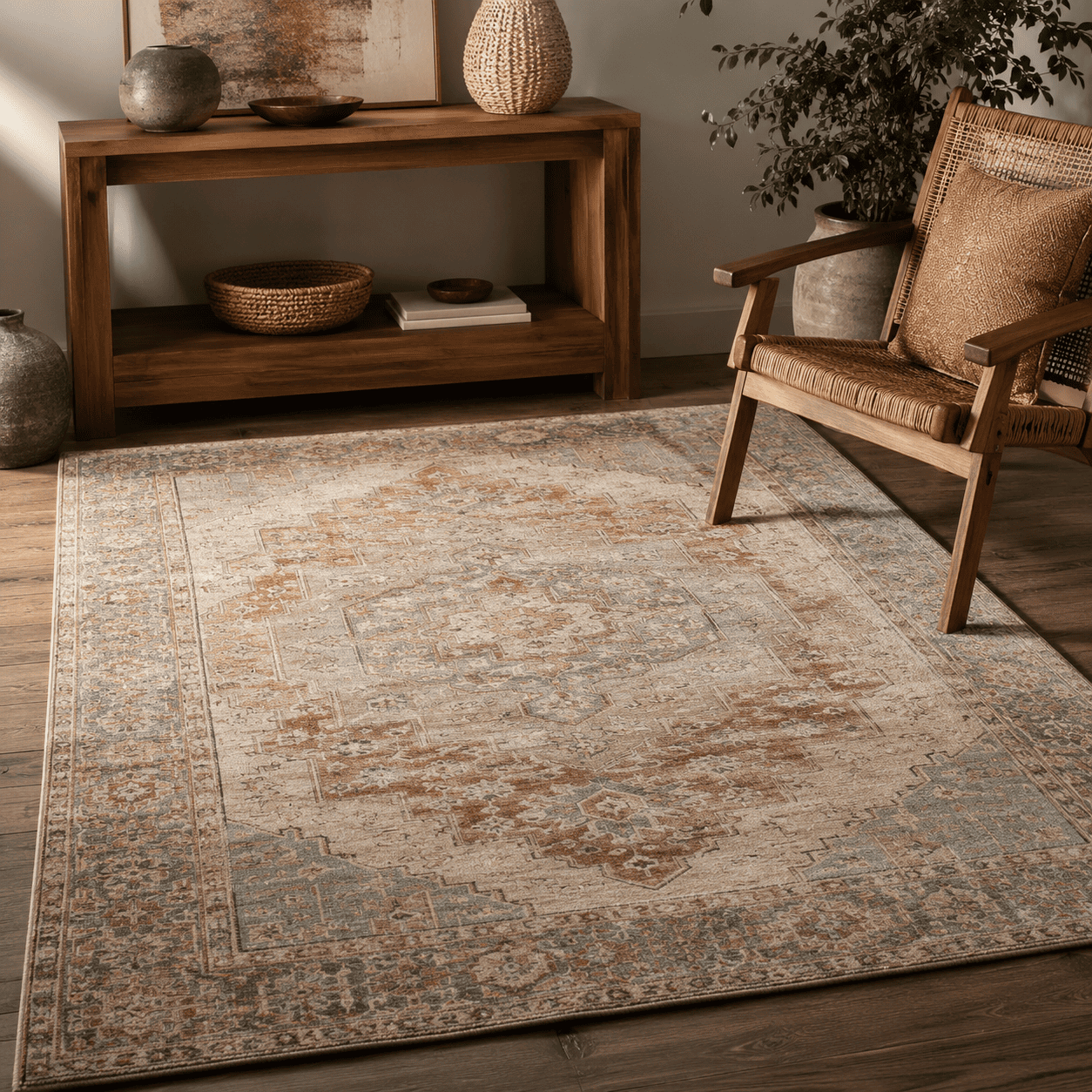 Neutral textured rug for interiors