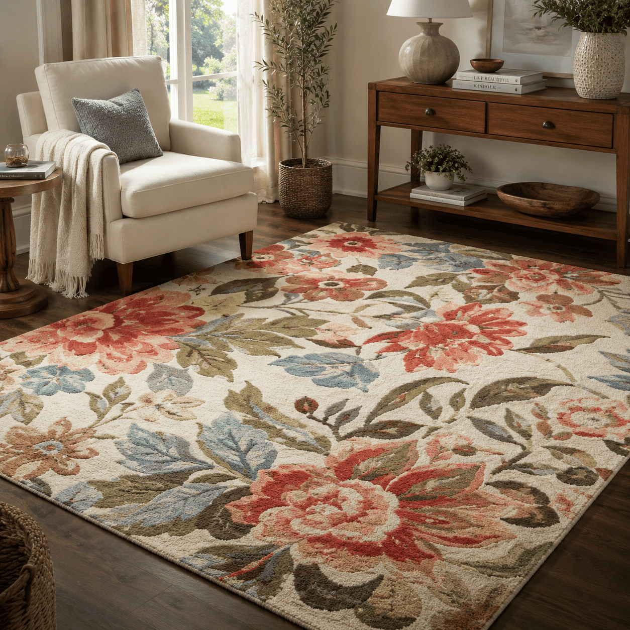 Floral handmade rug for home decor collection