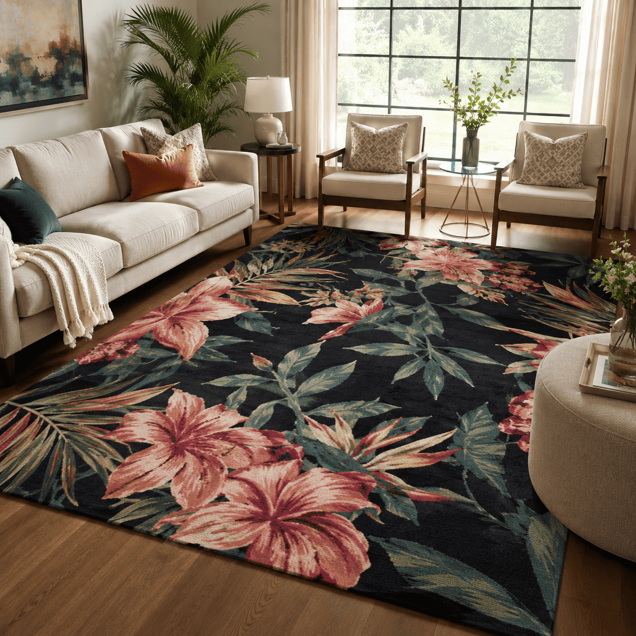 Statement floral rug for living room