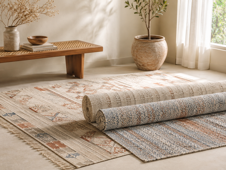 Premium cotton durries and natural woven rug