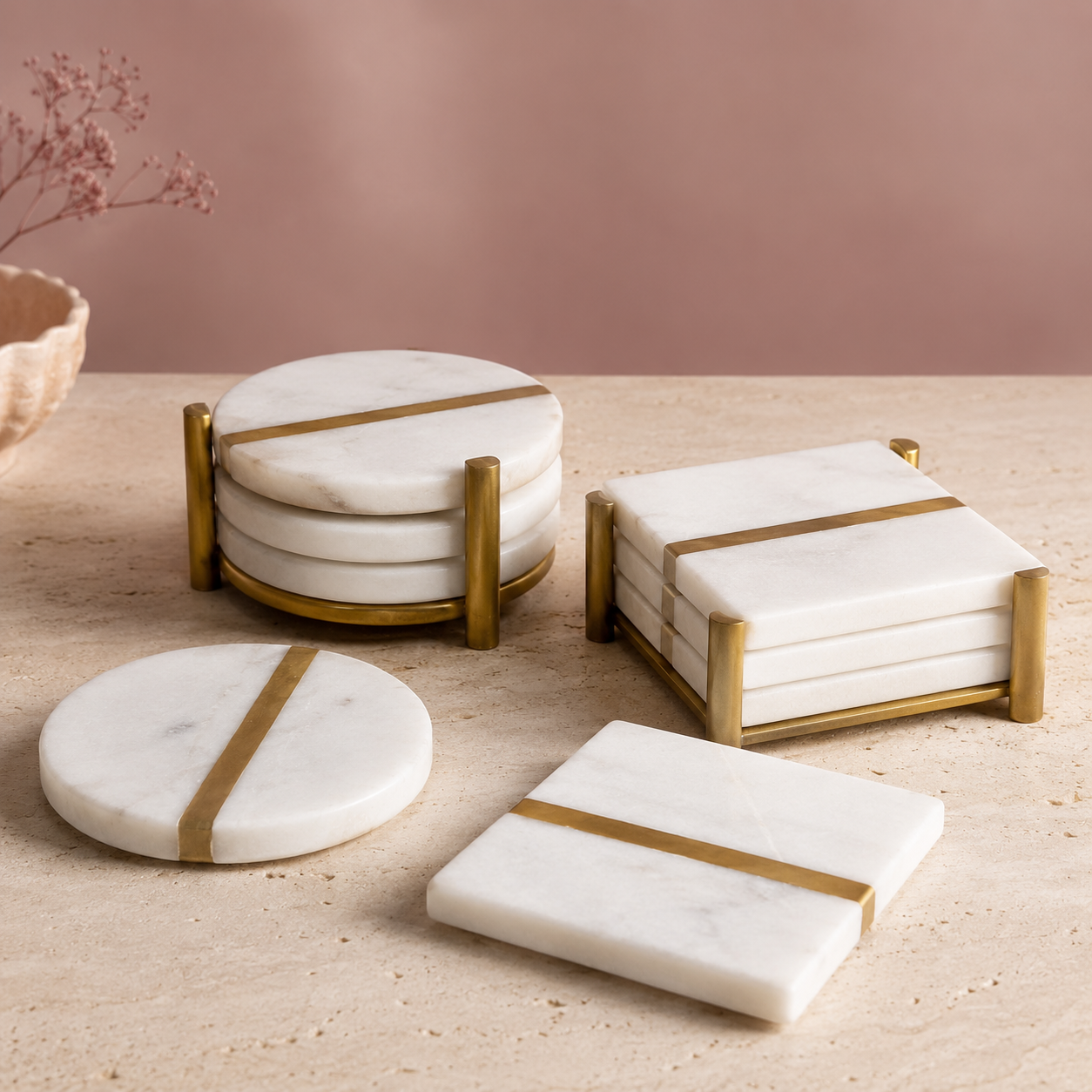 Marble brass coasters