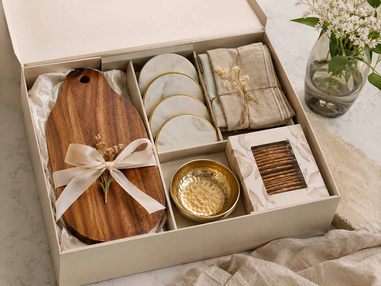 Wood marble and brass gift set