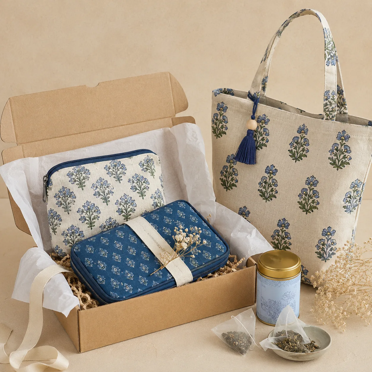 Block printed bags and travel accessories from India