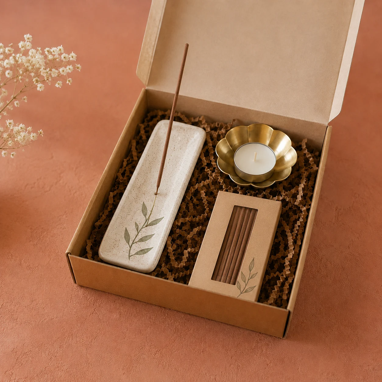 Incense holder candle and incense stick gift set