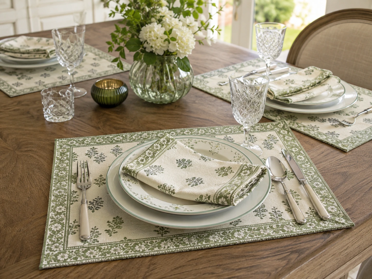 Green block print placemat set