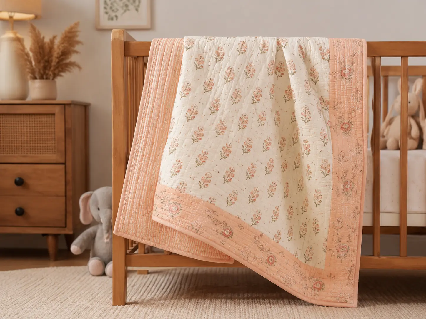 Coral baby quilt nursery