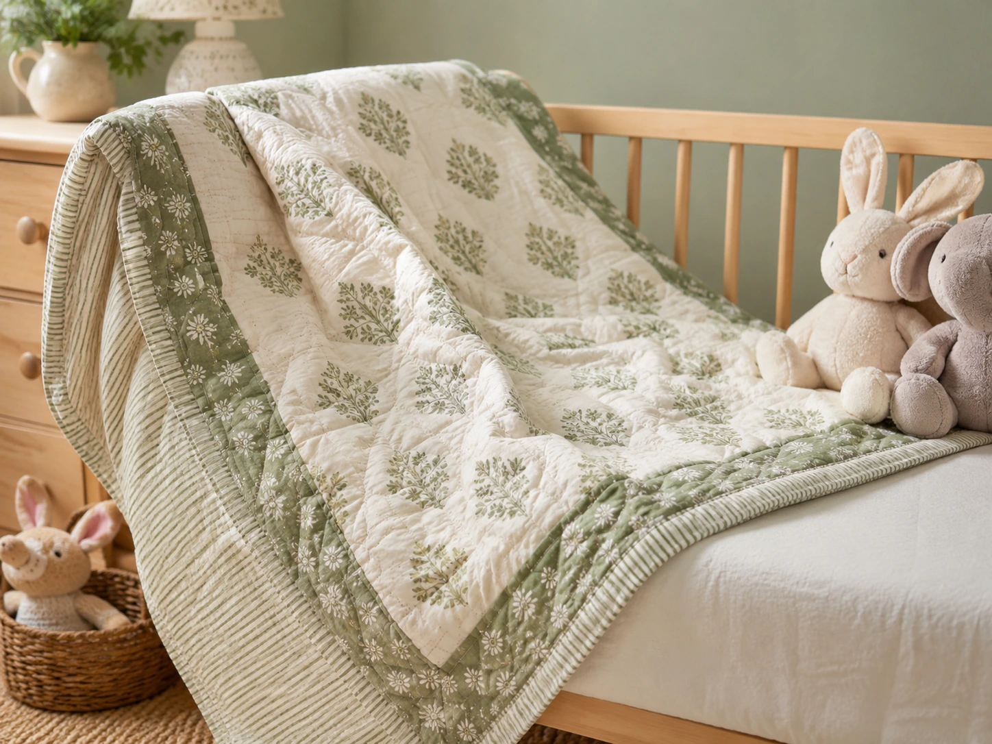 Green baby quilt nursery