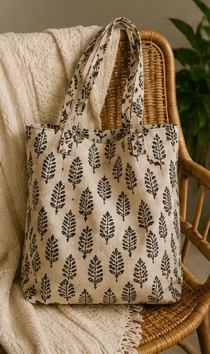 Black buti print tote bag