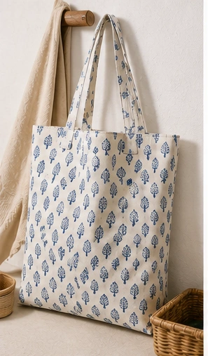 Blue buti print tote bag