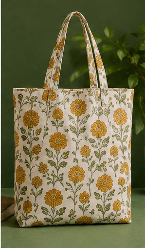 Mustard floral tote bag