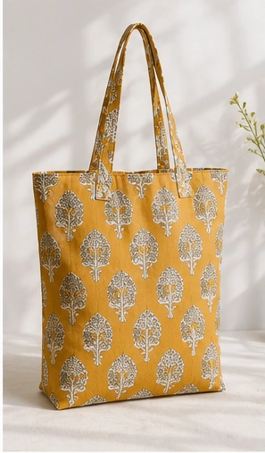 Mustard tree print tote bag