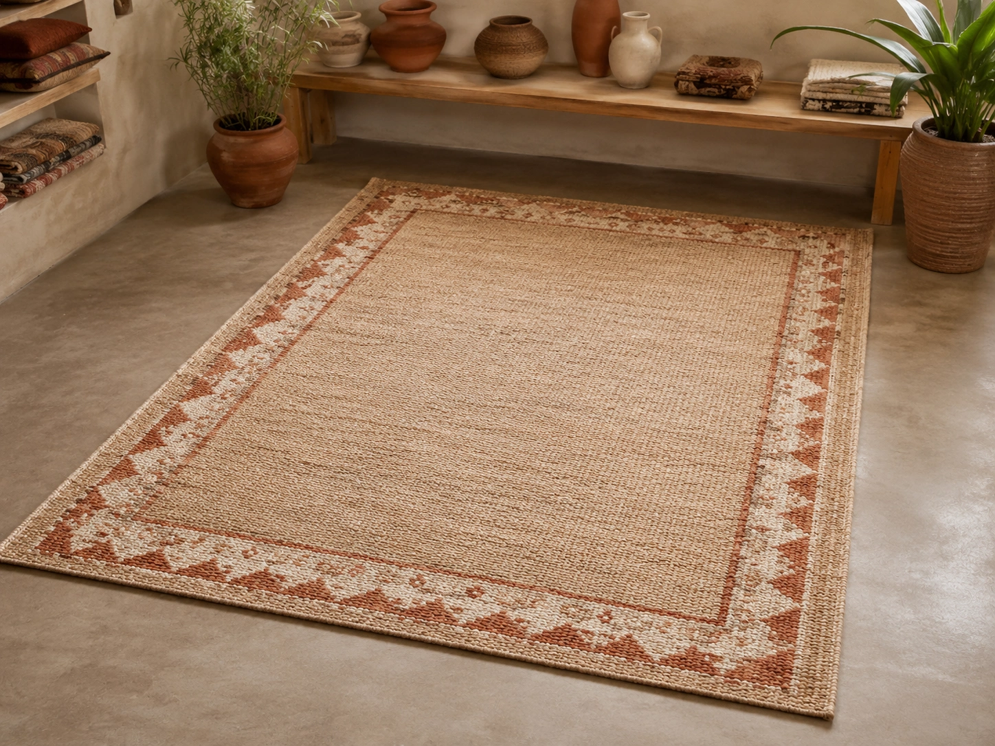 Jute cotton rug rust border