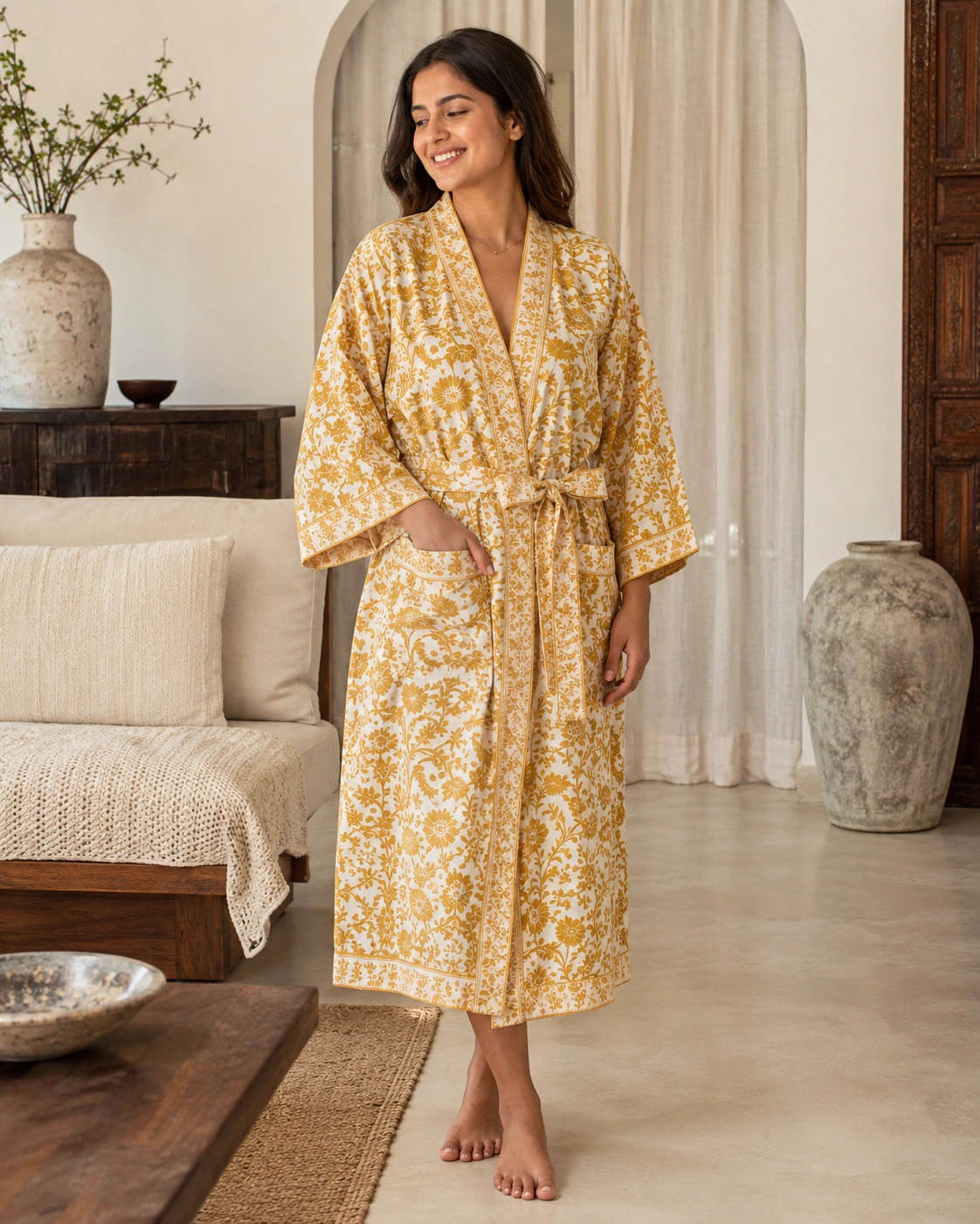 Kimono robe mustard yellow lounge wear